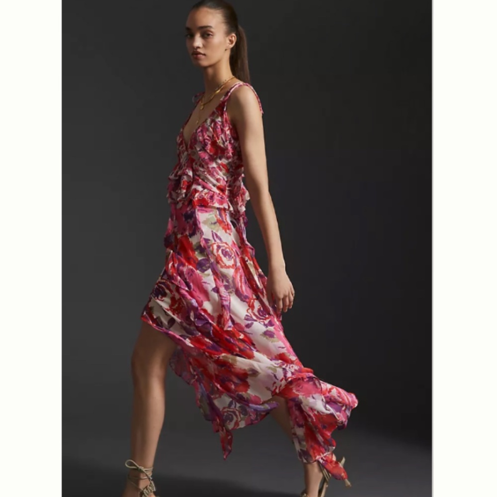 MISA Diana Floral Chiffon Maxi Dress